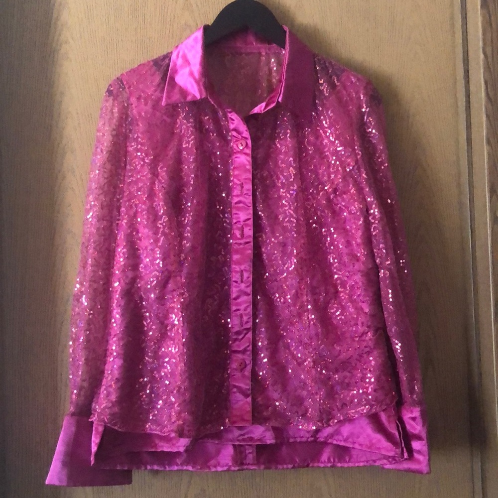 Pink button down shirt with under shirt